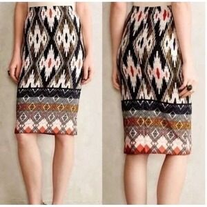 Maeve Skirt Womens XS Ikat Pattern‎ Black Red Gold Pencil Pull On Made USA Boho